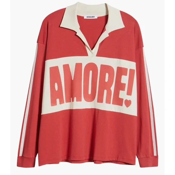 Daydreamer Amore Stripe Cotton Graphic Rugby Long Sleeve Pullover Size XL NWT - Picture 5 of 8